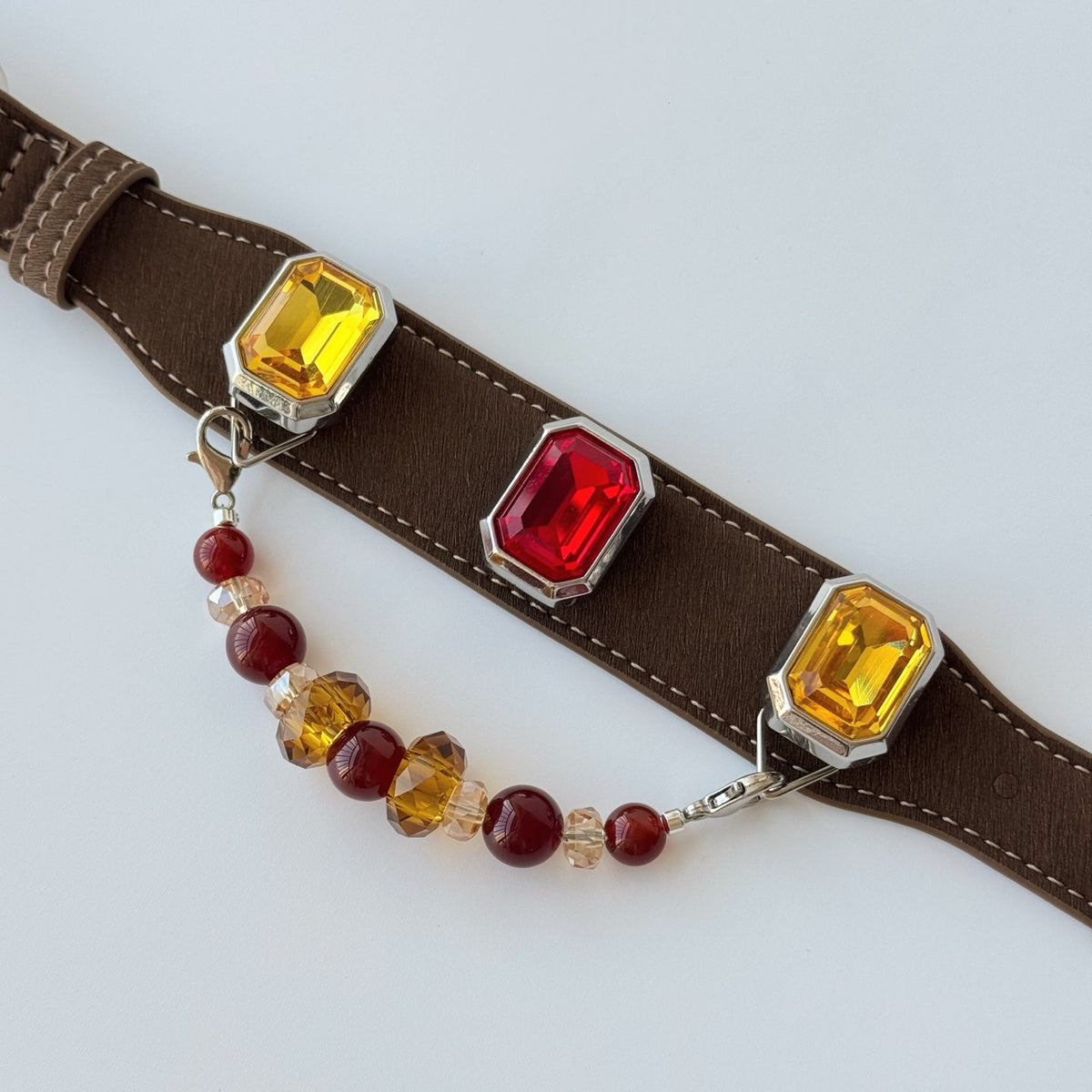 Golden Yellow & Red Crystal Beaded Collar Chain