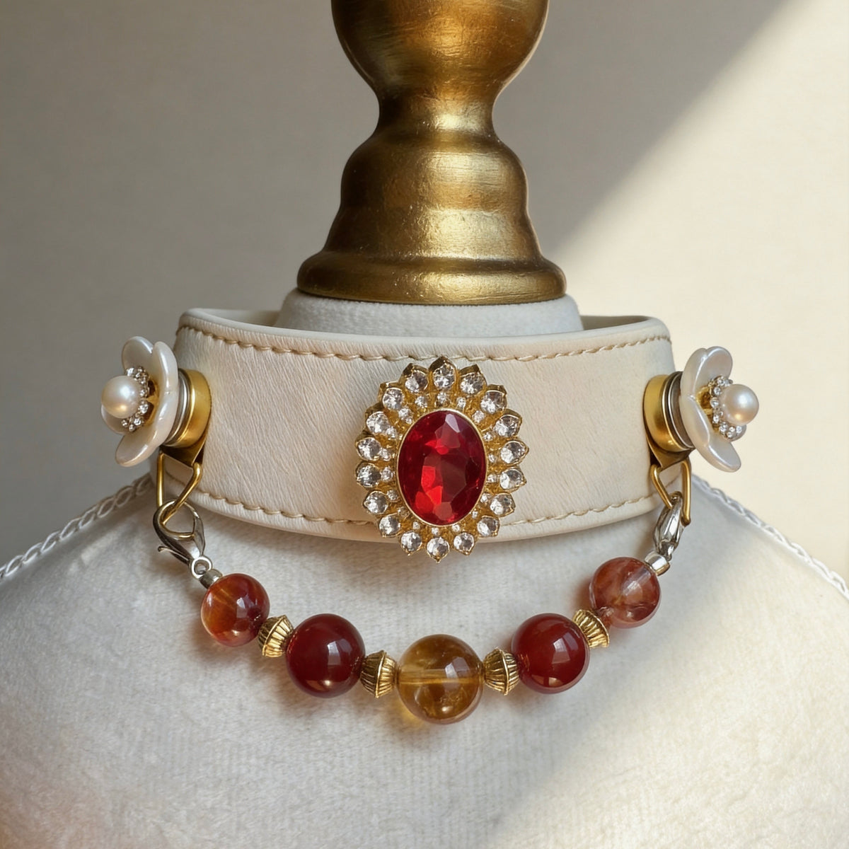 Earthy Amber & Tiger Eye Crystal Beaded Collar Chain