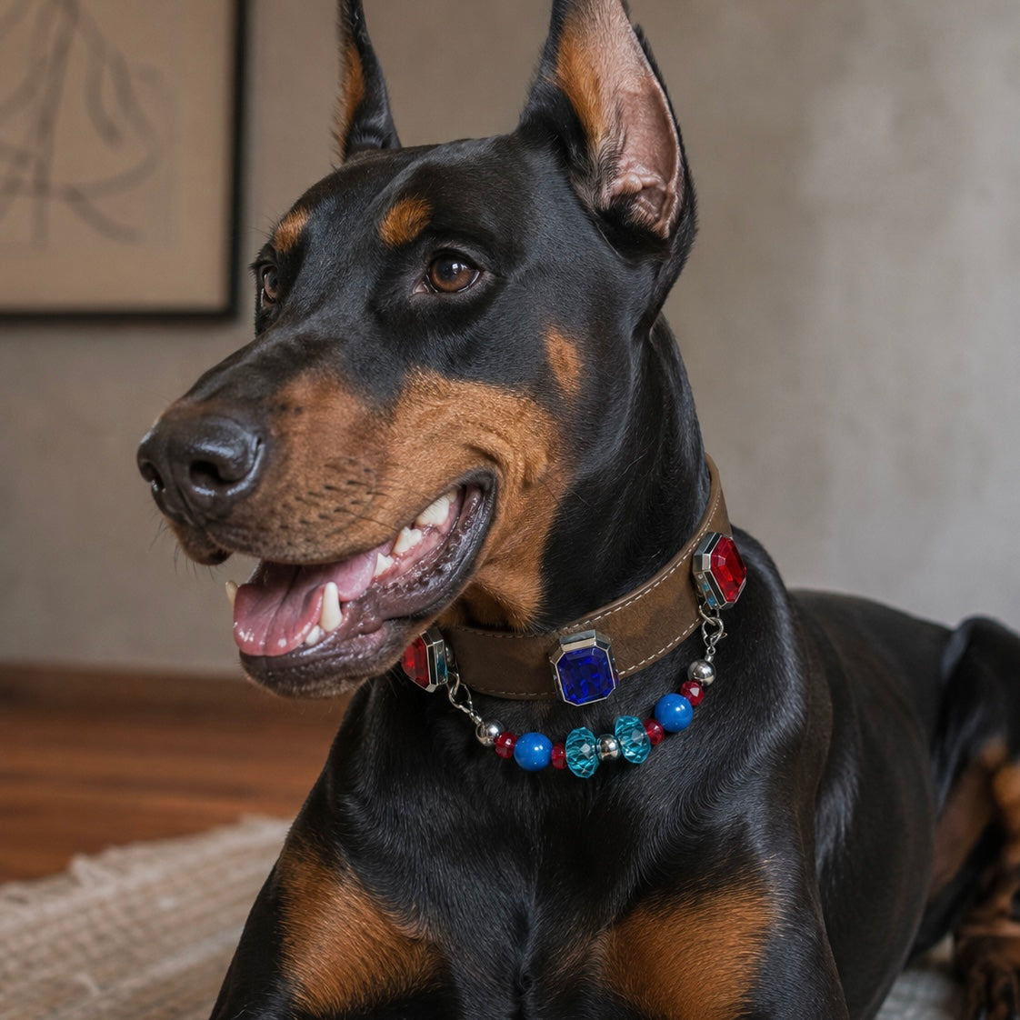 Red, Blue & Green Crystal Beaded Collar Chain