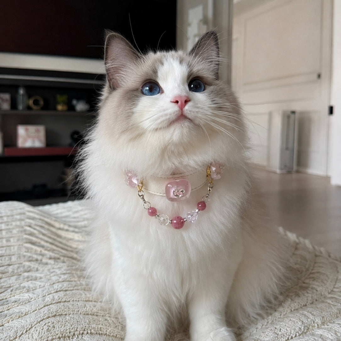 Pink Tourmaline Heart Crystal Pet Collar Necklace
