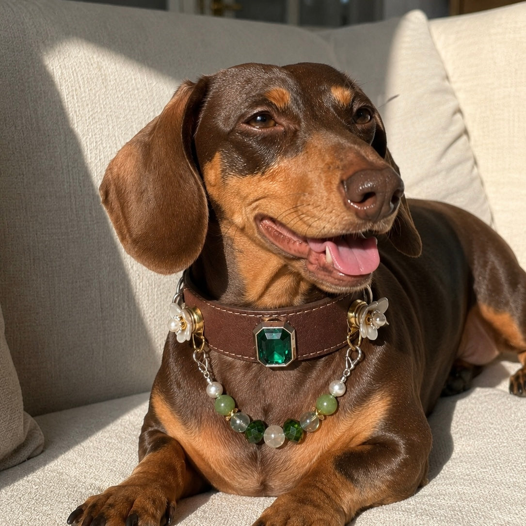 Green Gemstone Crystal Pet Collar Chain
