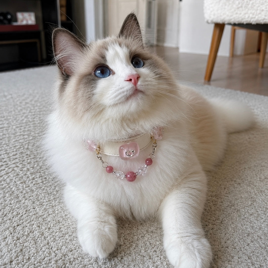 Pink Tourmaline Heart Crystal Pet Collar Necklace