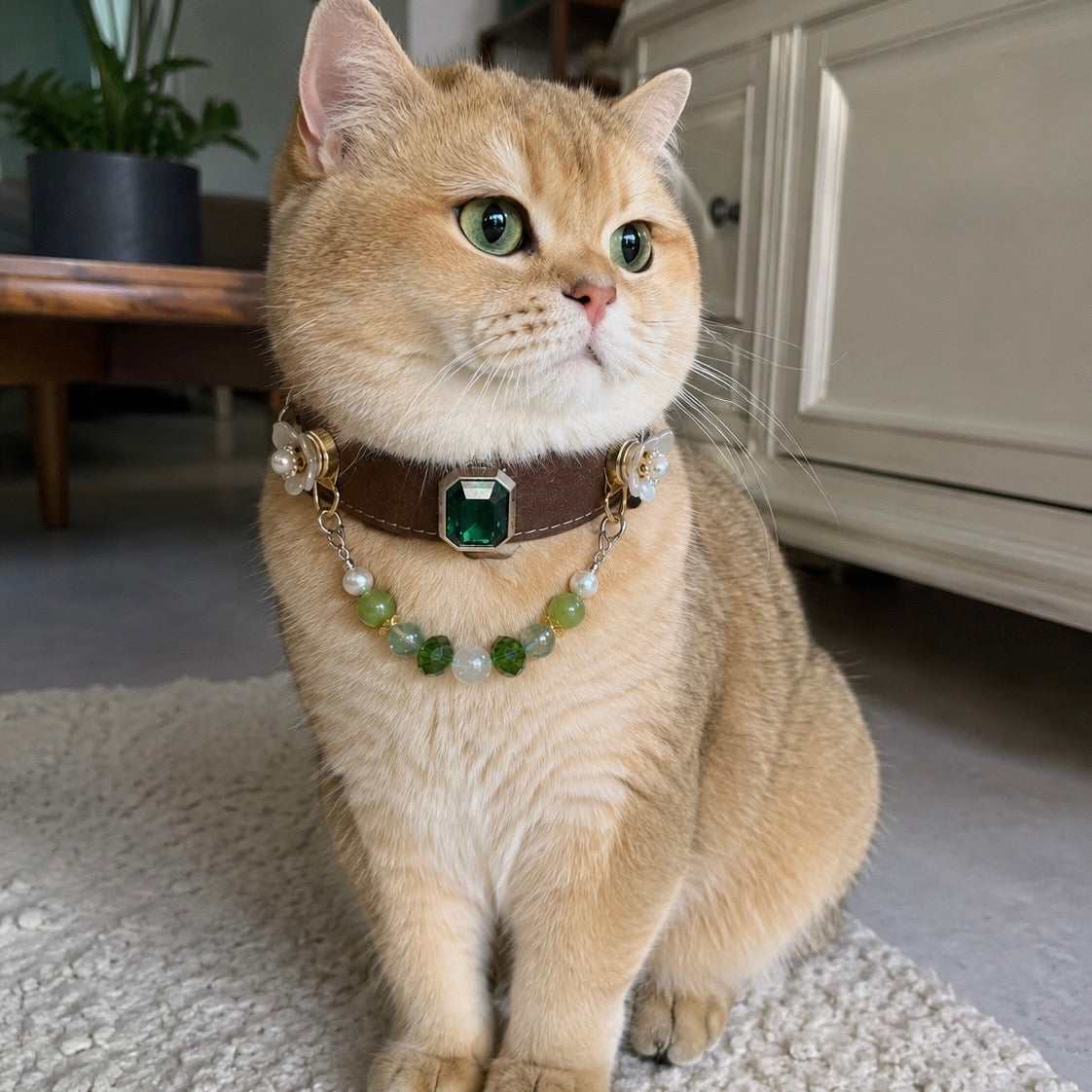 Green Fluorite Crystal Pearl Pet Collar Necklace