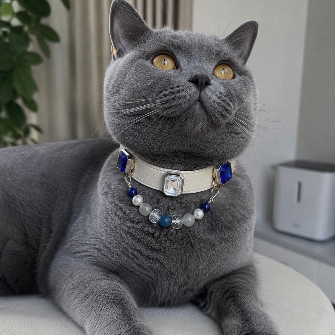Ocean Blue & Pearl Crystal Beaded Collar Chain