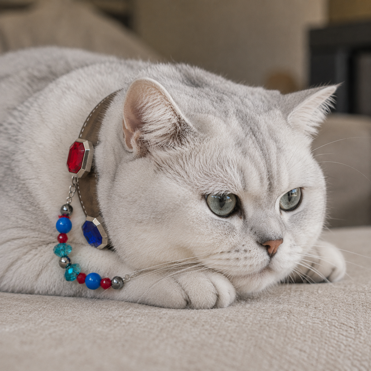 Red, Blue & Green Crystal Beaded Collar Chain