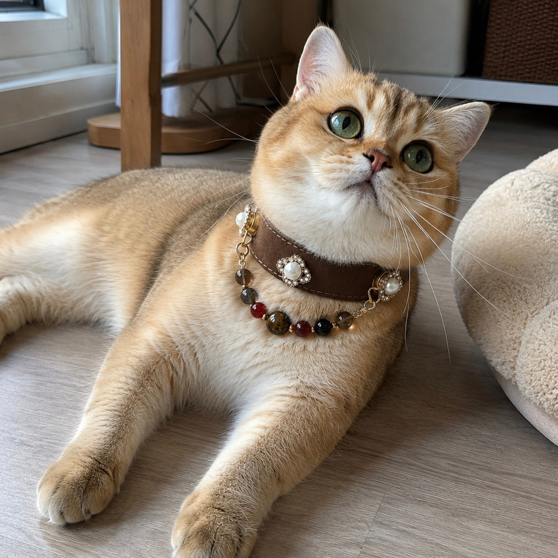 Tiger Eye Crystal Pearl Pet Collar Necklace