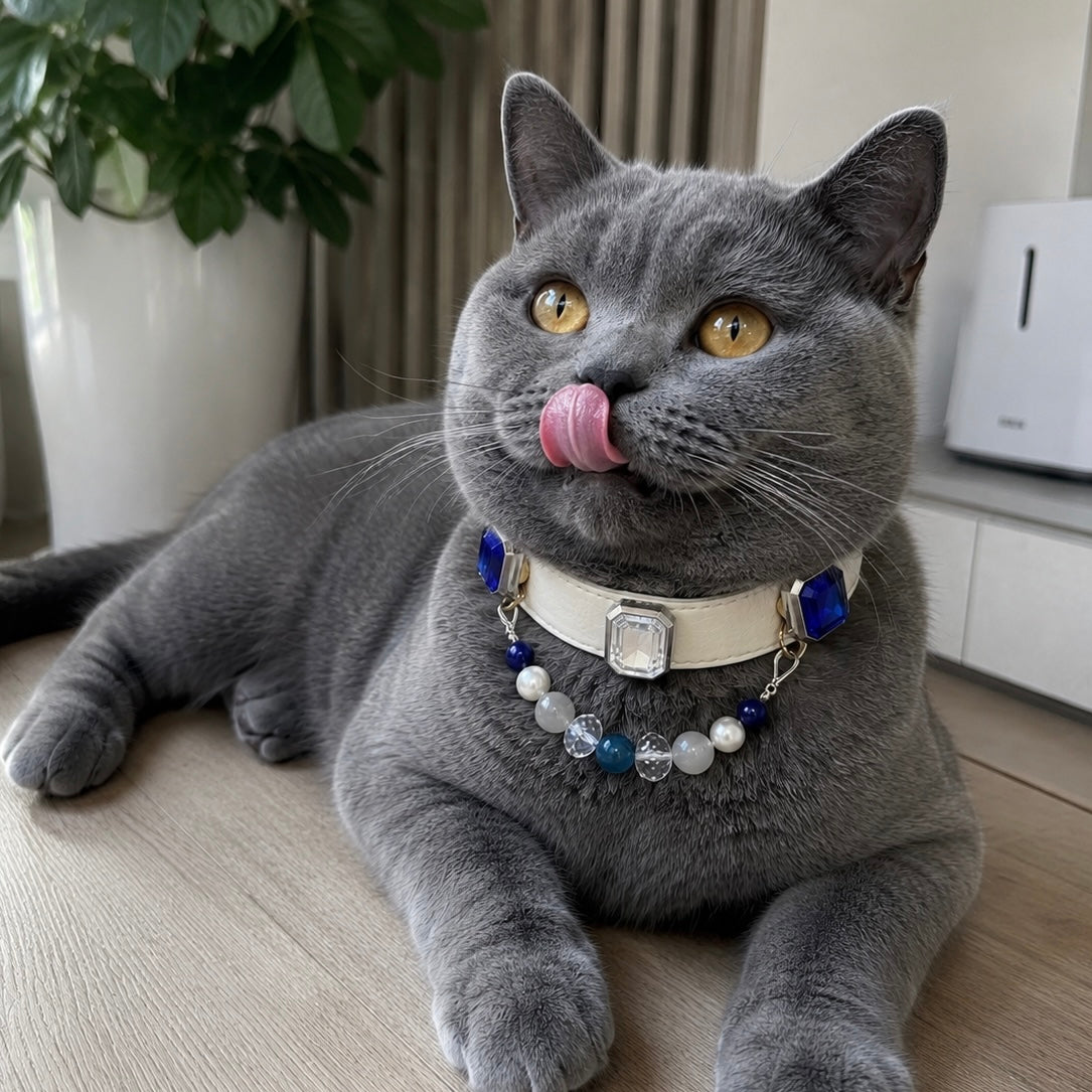 Blue Crystal Pearl Gemstone Pet Collar Necklace