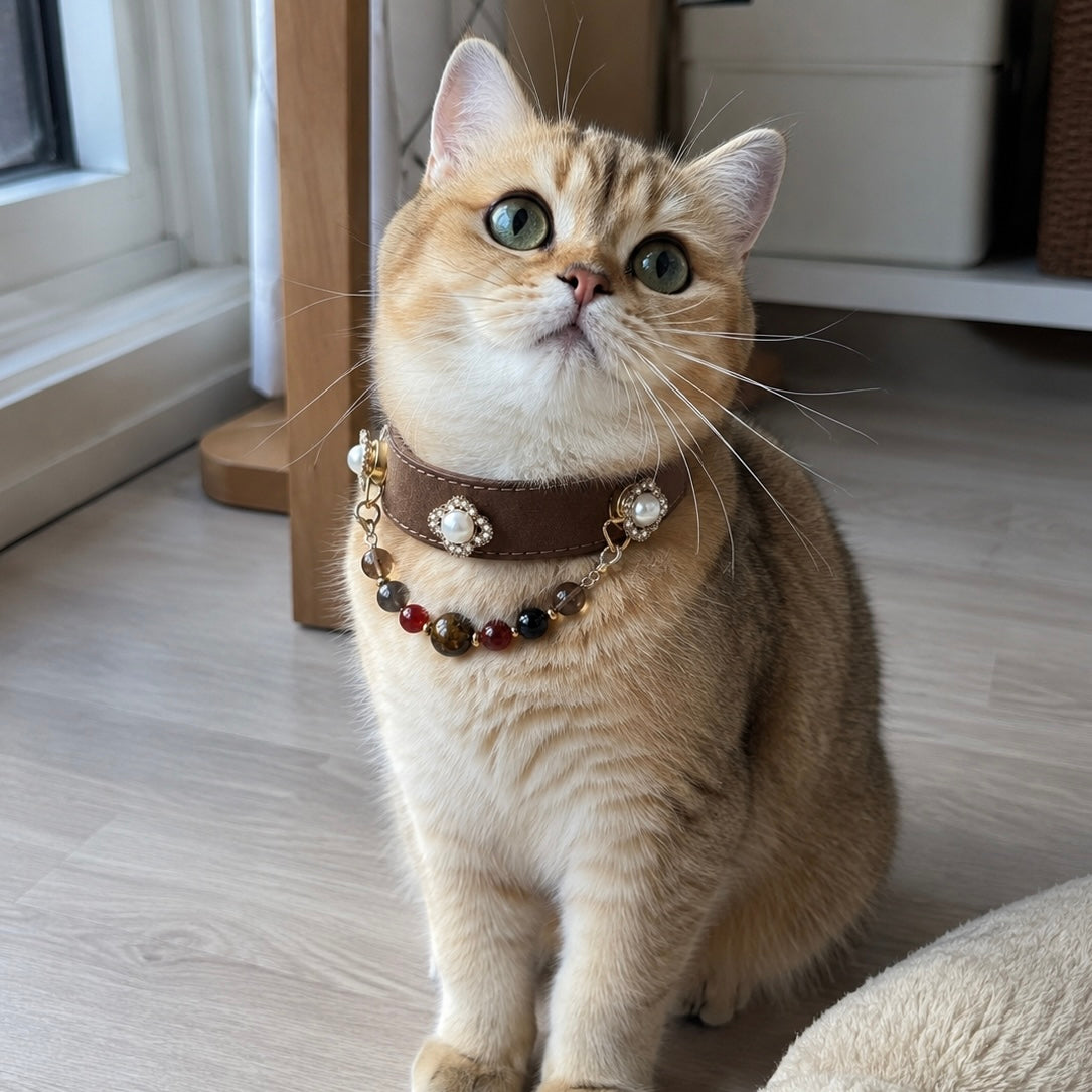 Earthy Amber & Tiger Eye Crystal Beaded Collar Chain
