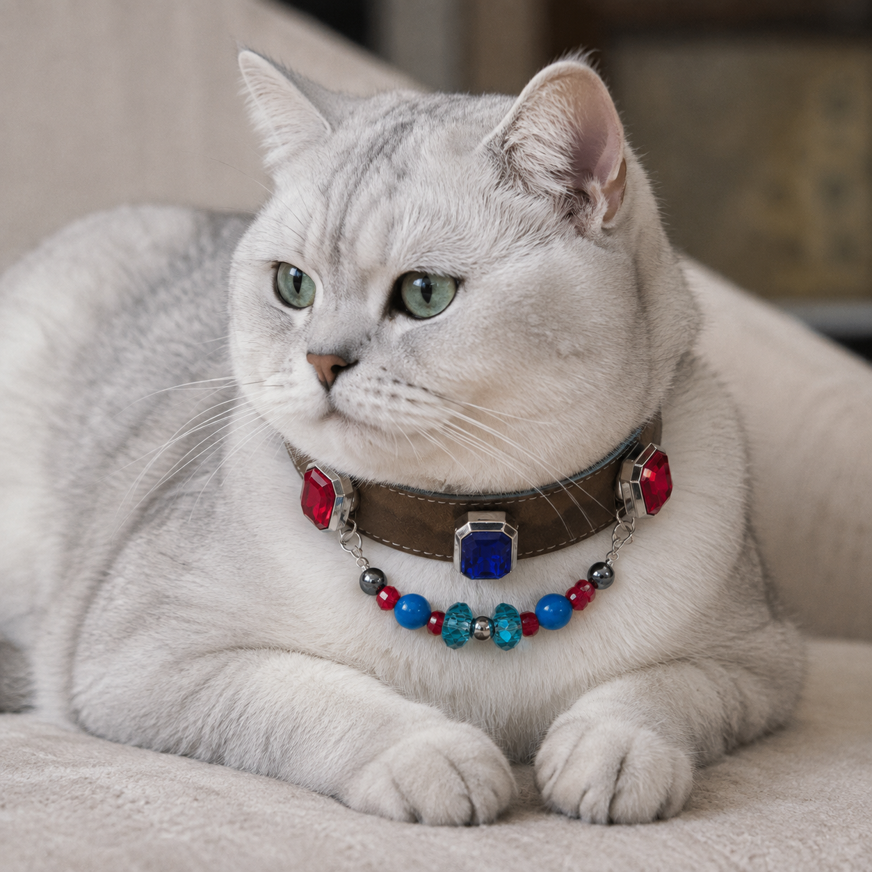 Red, Blue & Green Crystal Beaded Collar Chain