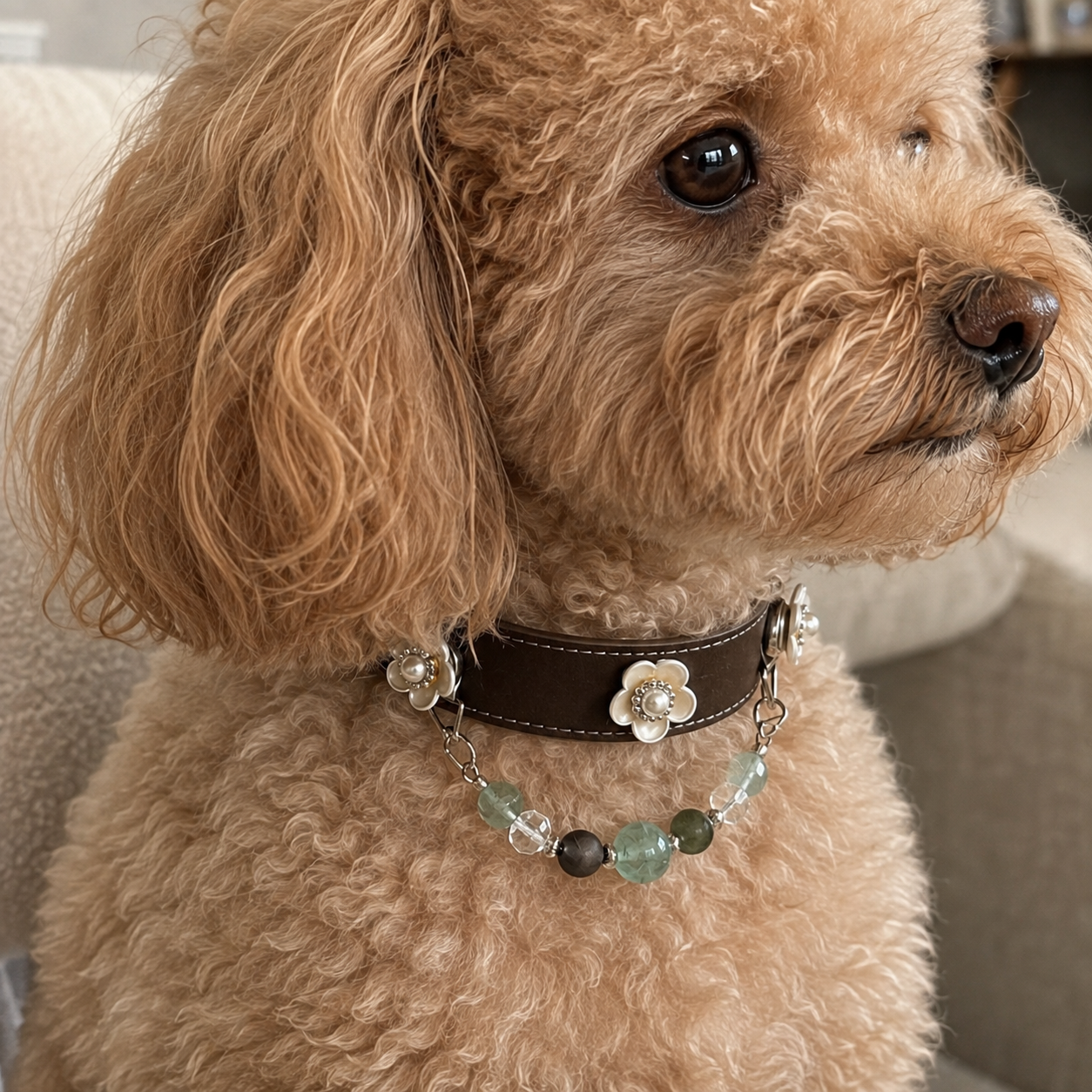 Green Gemstone Crystal Pet Collar Chain