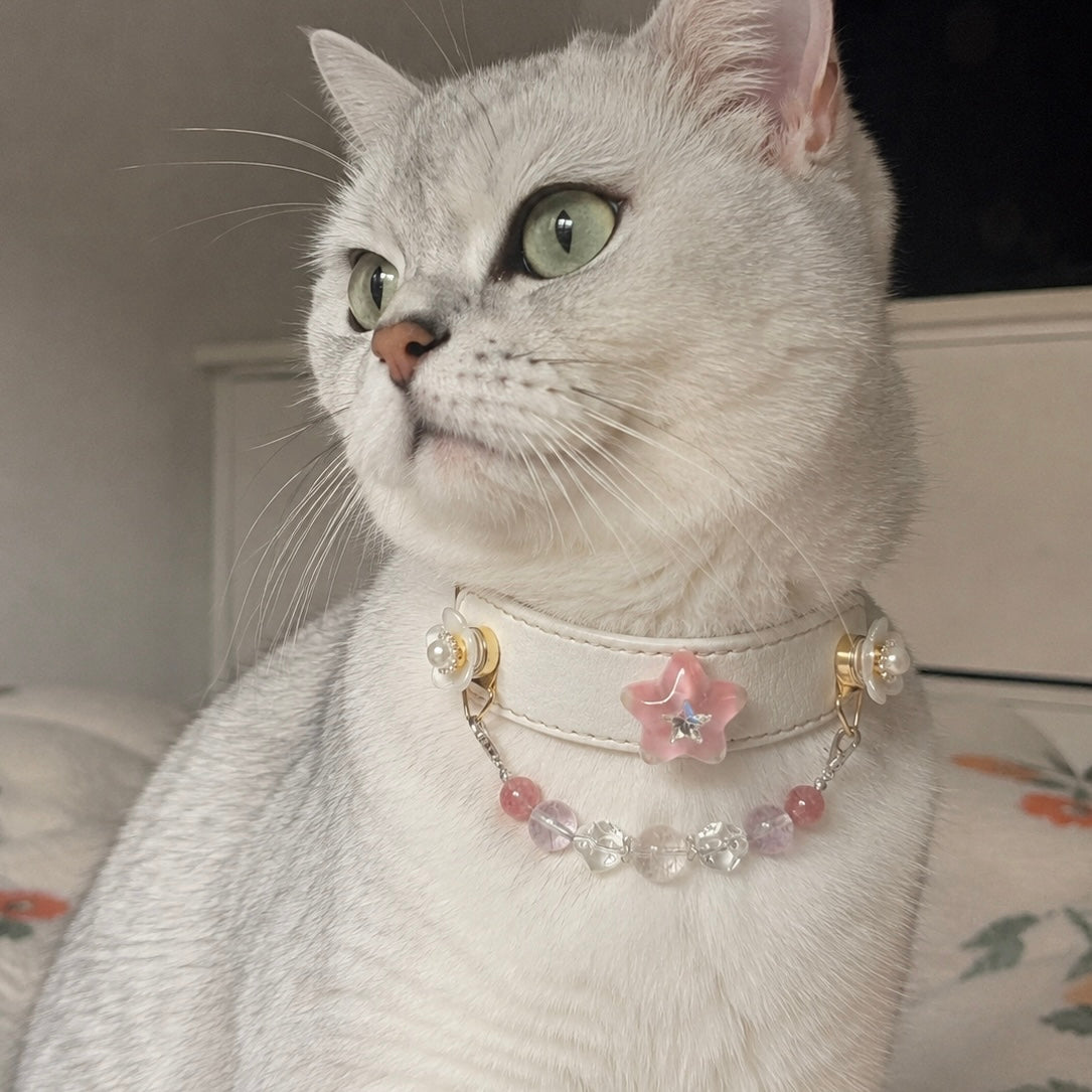 Pink Amethyst Crystal Star Pet Collar Necklace