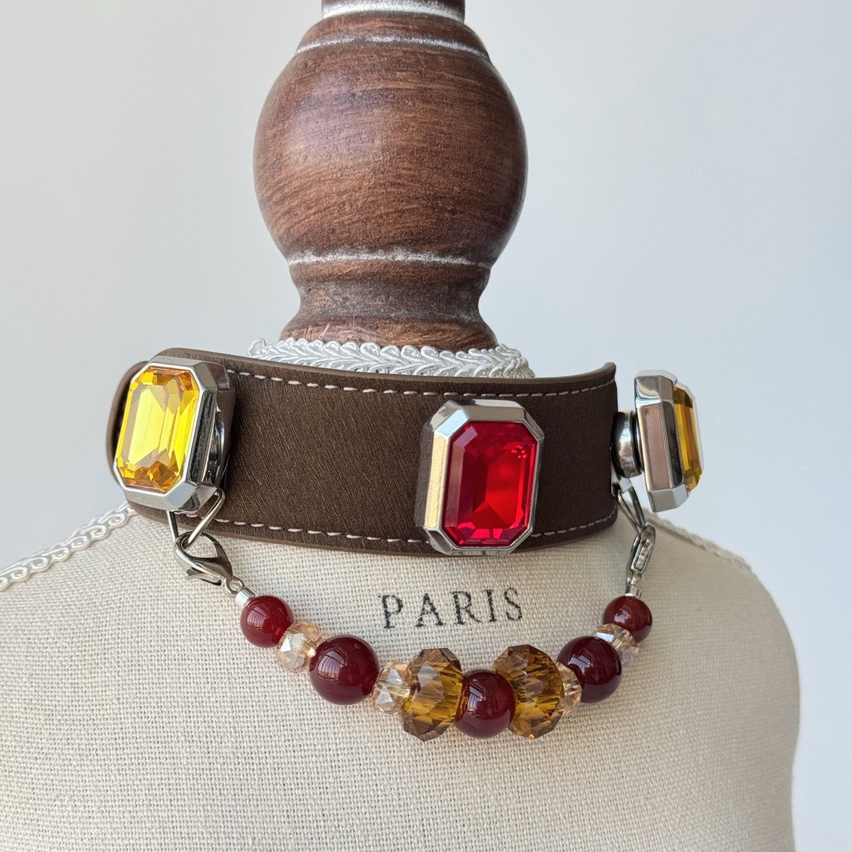 Golden Yellow & Red Crystal Beaded Collar Chain