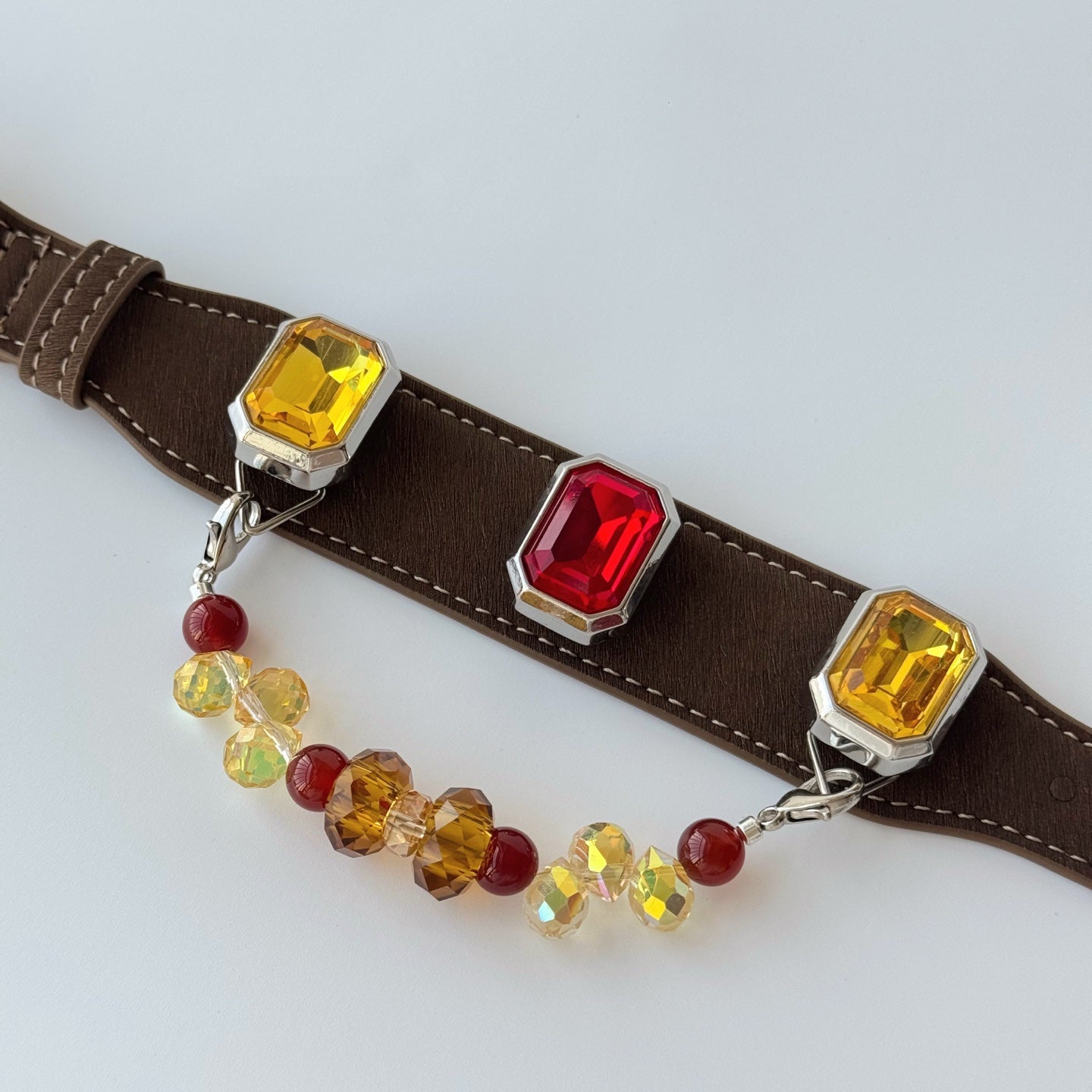 Sunset Red & Amber Crystal Beaded Collar Chain