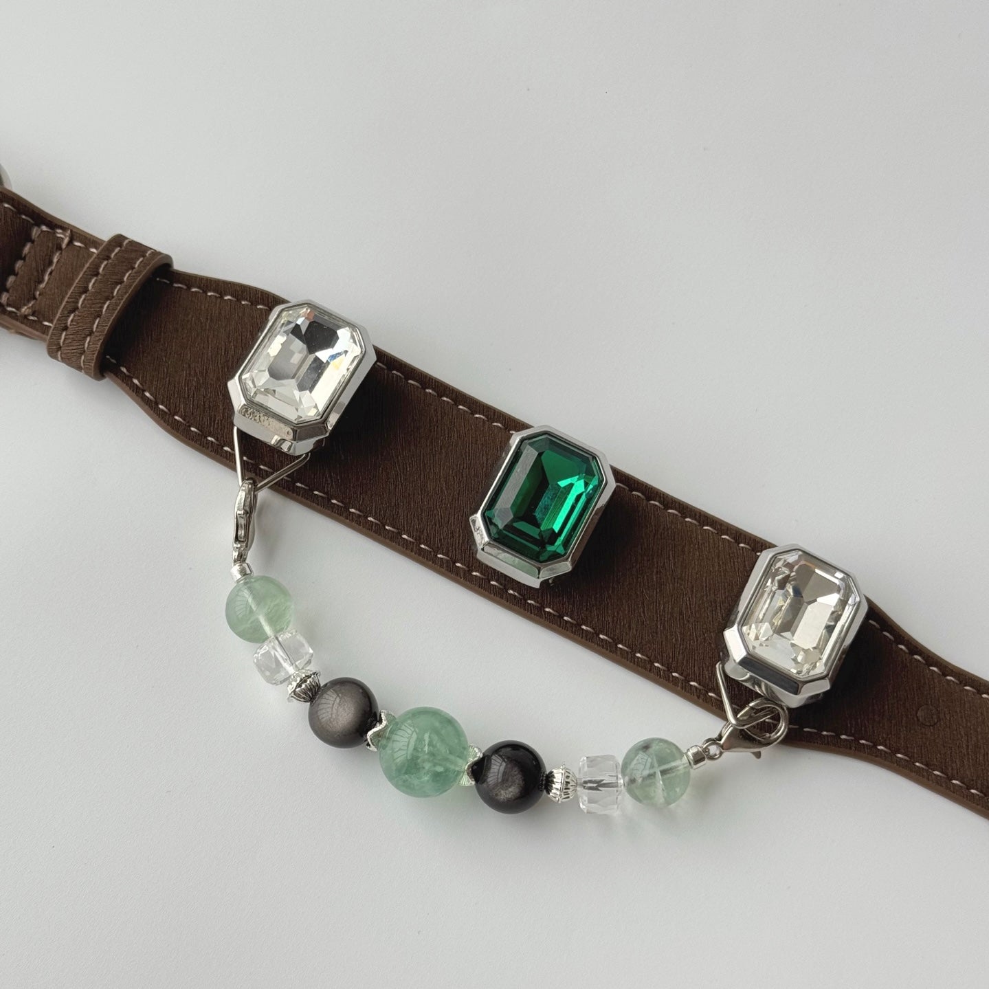 Green Gemstone Crystal Pet Collar Chain