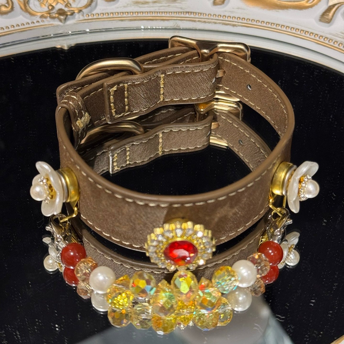 Golden Yellow & Red Crystal Beaded Collar Chain