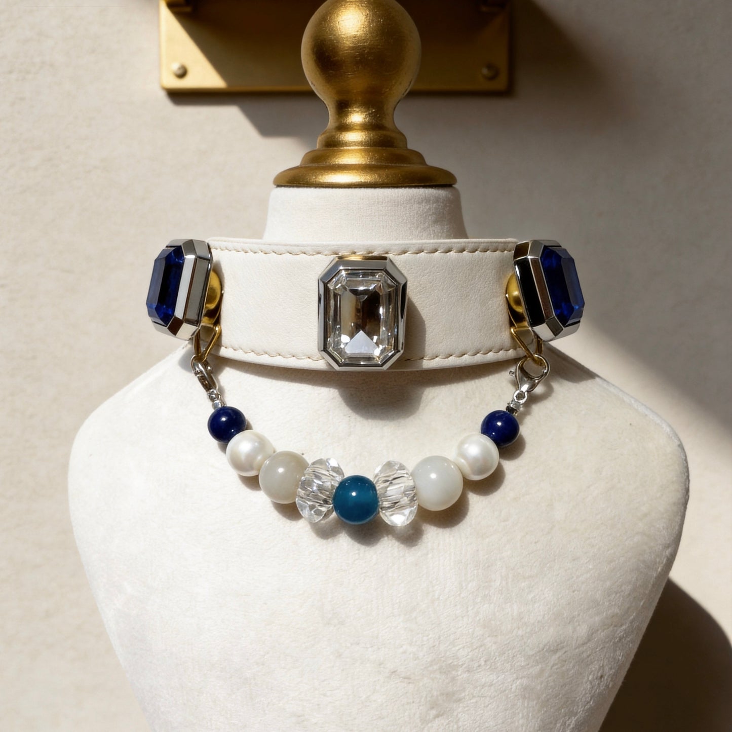 Ocean Blue & Pearl Crystal Beaded Collar Chain