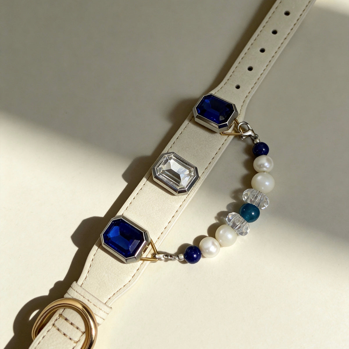Ocean Blue & Pearl Crystal Beaded Collar Chain