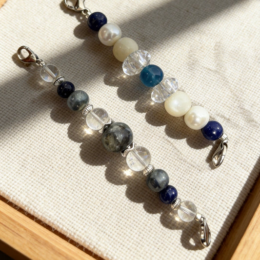 Ocean Blue & Pearl Crystal Beaded Collar Chain