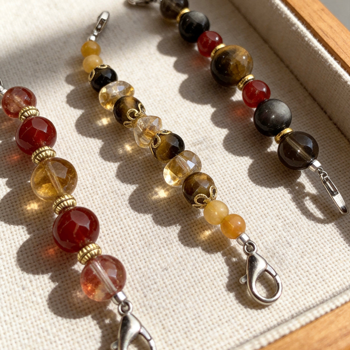 Earthy Amber & Tiger Eye Crystal Beaded Collar Chain