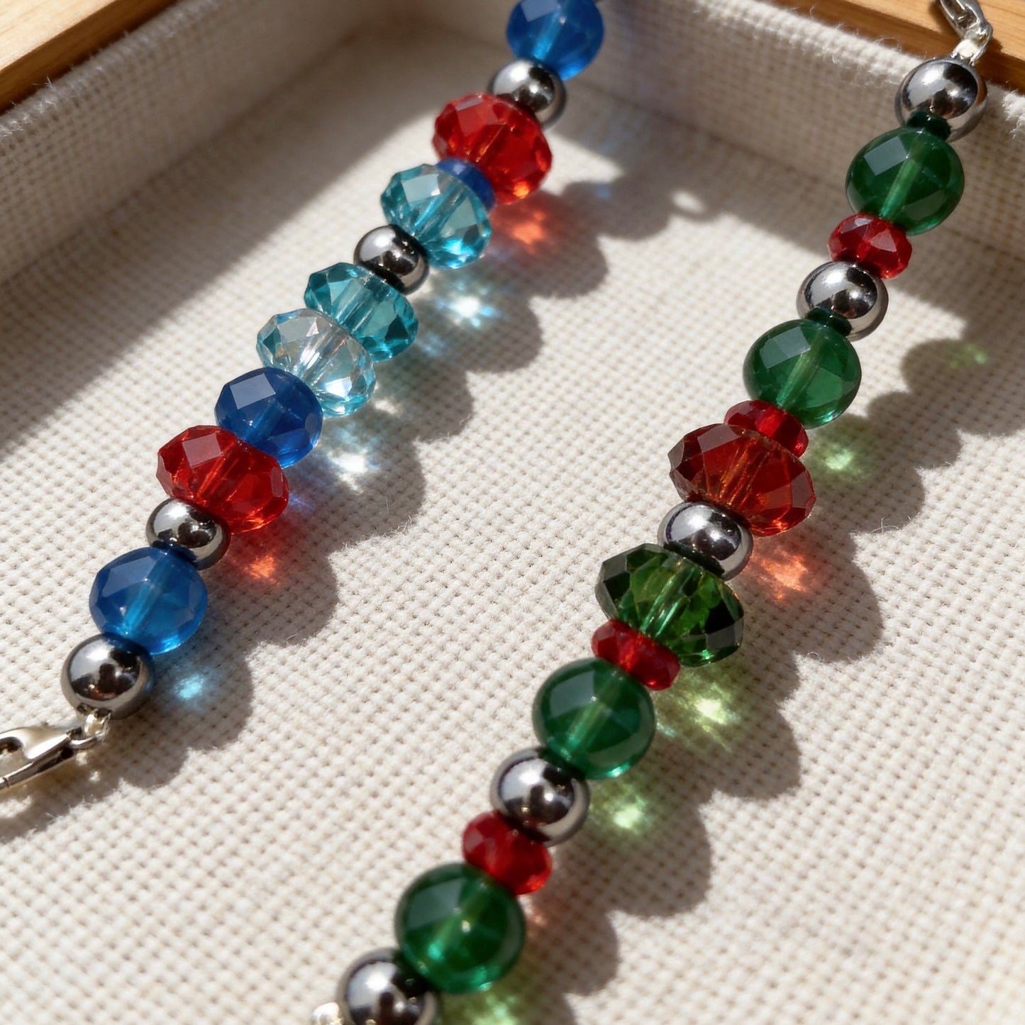 Red, Blue & Green Crystal Beaded Collar Chain