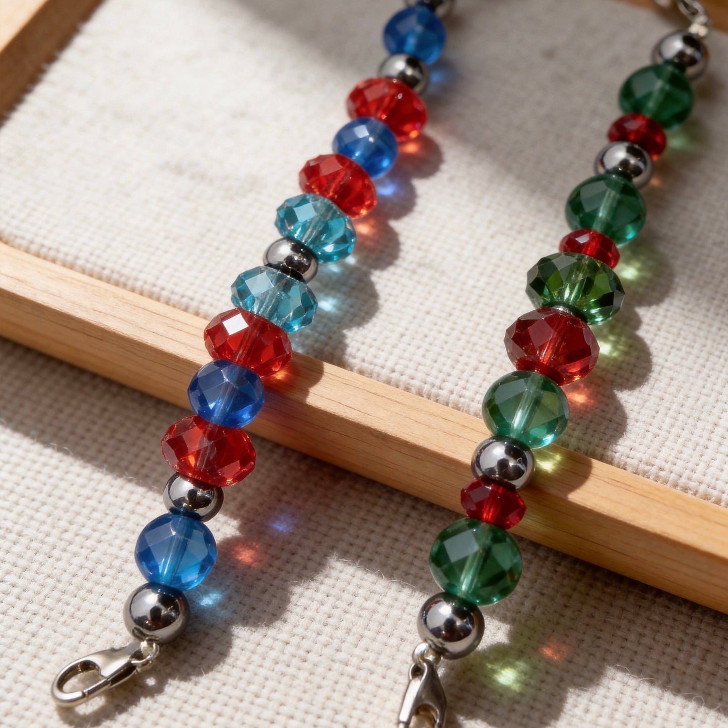 Red, Blue & Green Crystal Beaded Collar Chain