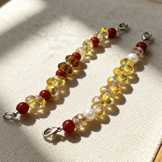 Golden Yellow & Red Crystal Beaded Collar Chain