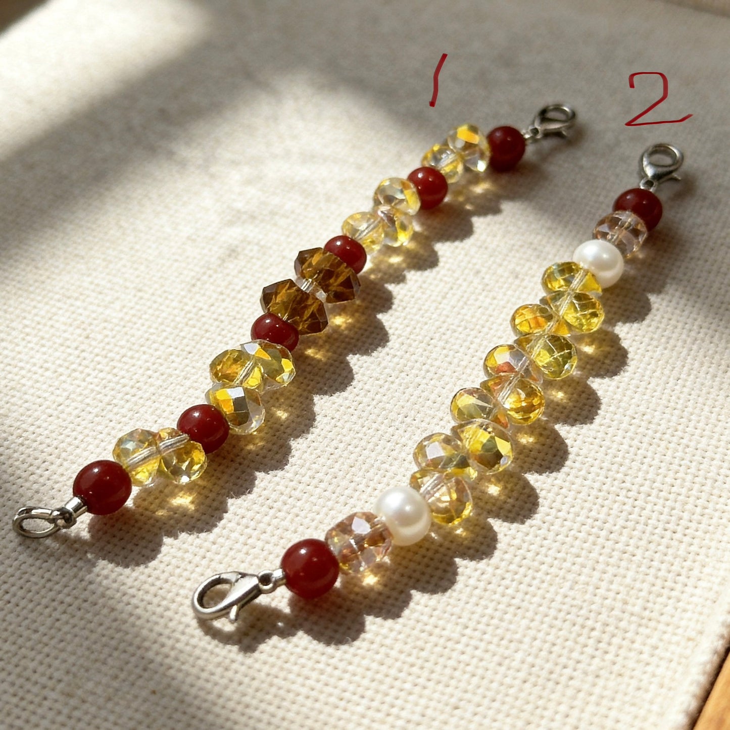 Golden Yellow & Red Crystal Beaded Collar Chain