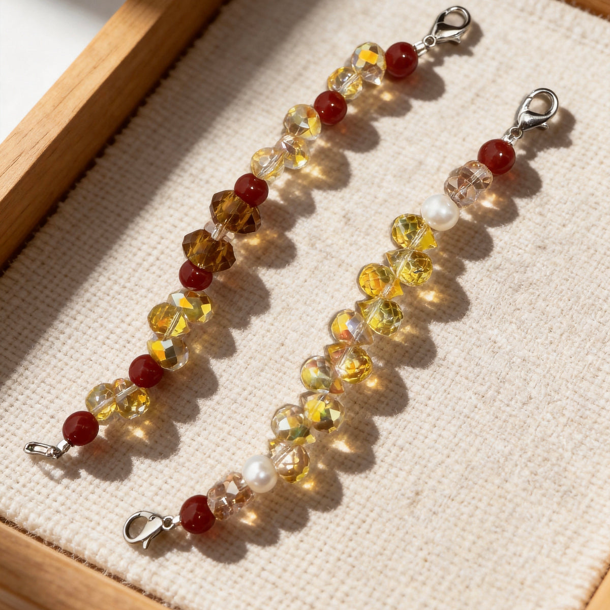 Golden Yellow & Red Crystal Beaded Collar Chain