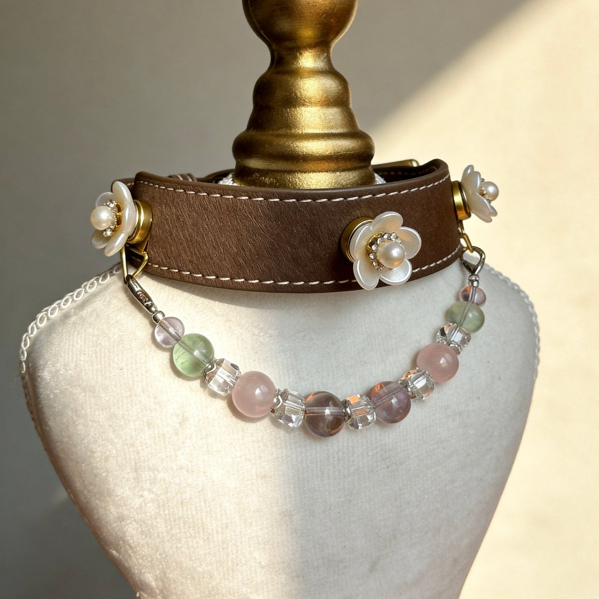 Pink Green Crystal Gemstone Pet Collar Necklace