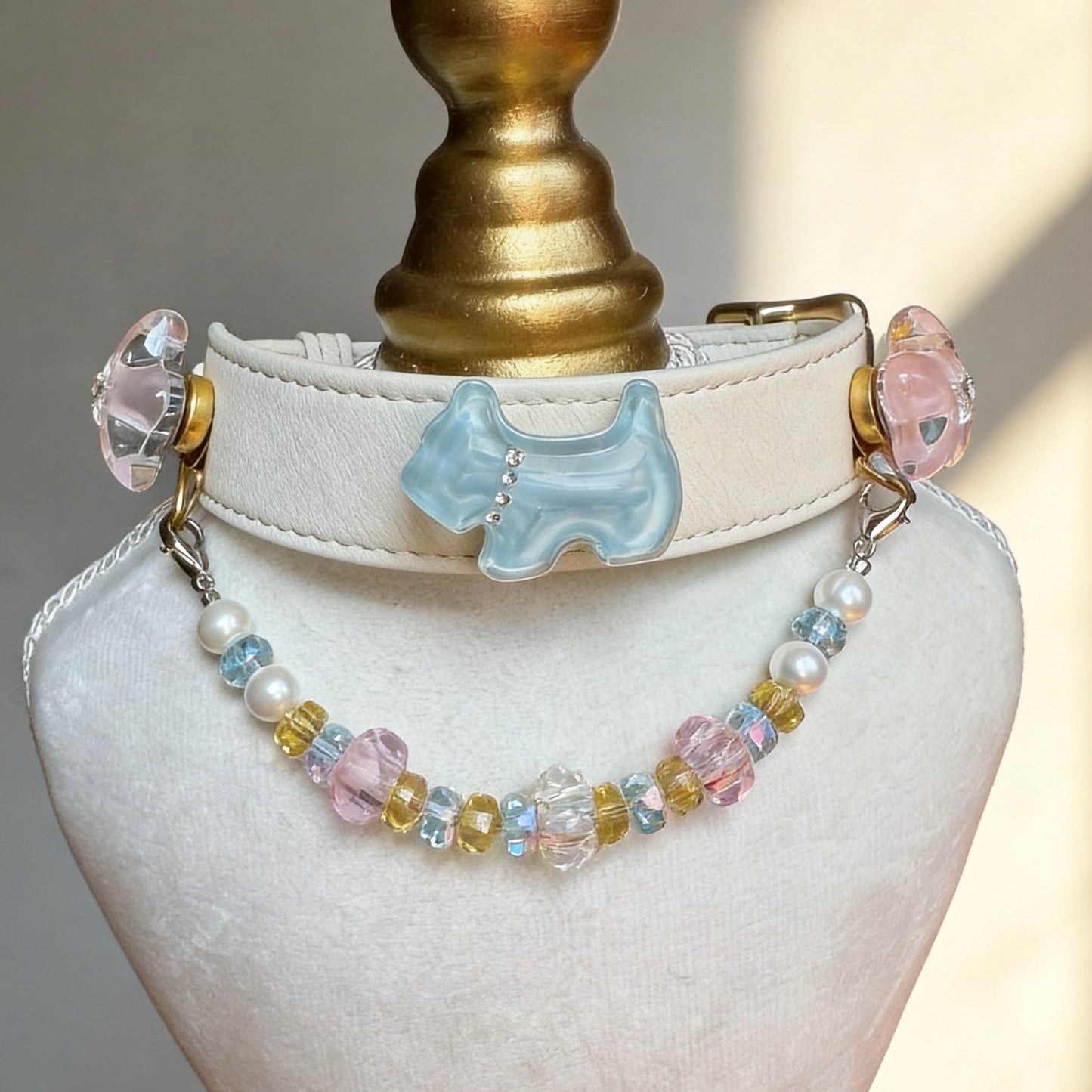 Pastel Crystal Pearl Pet Collar Necklace