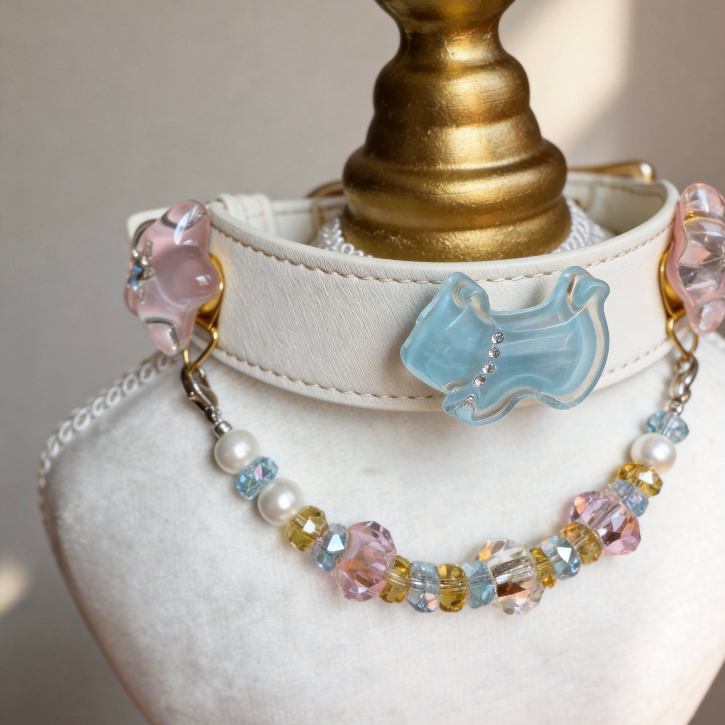 Pastel Crystal Pearl Pet Collar Necklace