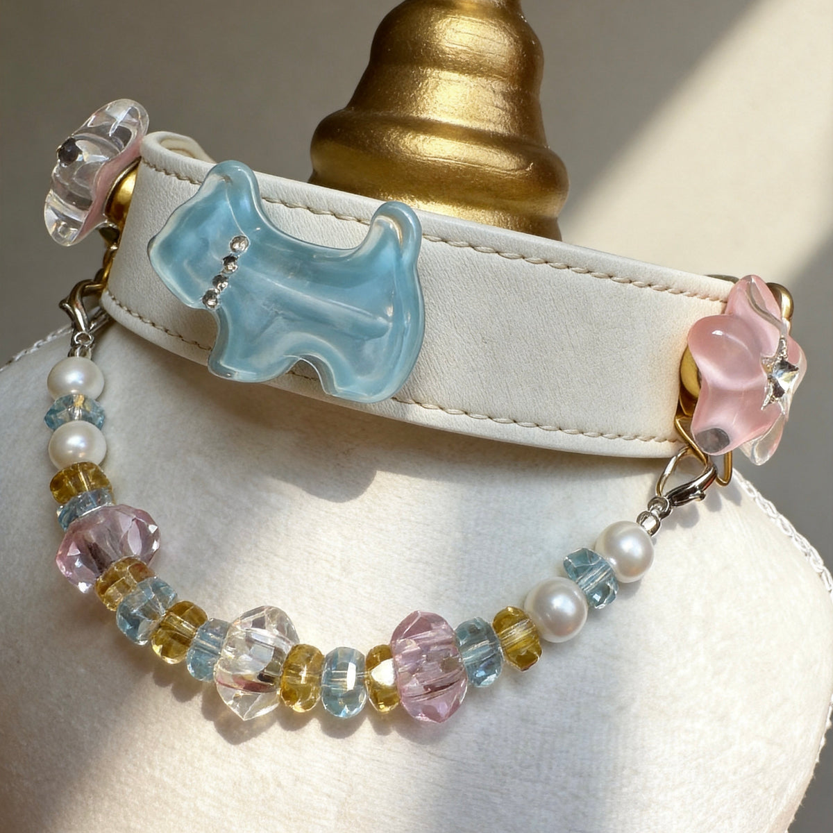Pastel Crystal Pearl Pet Collar Necklace