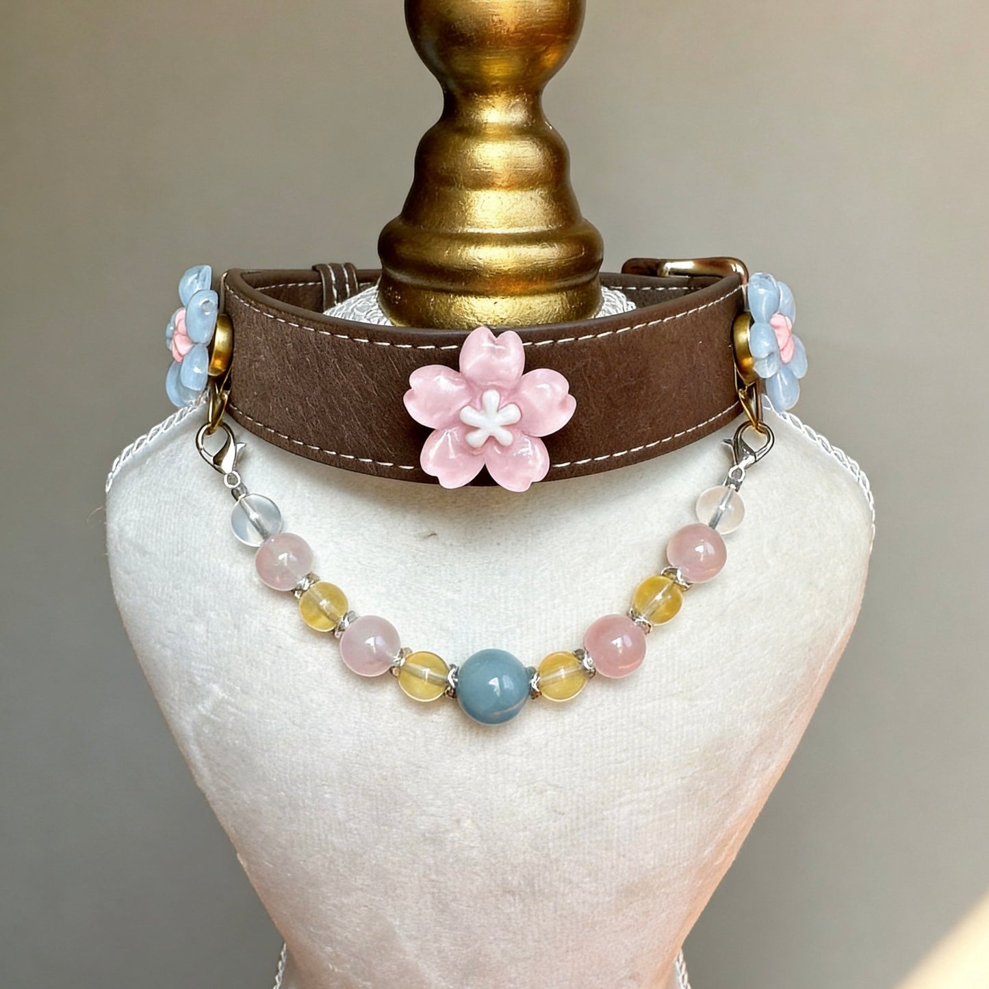 Rose Quartz Citrine Crystal Pet Collar Necklace