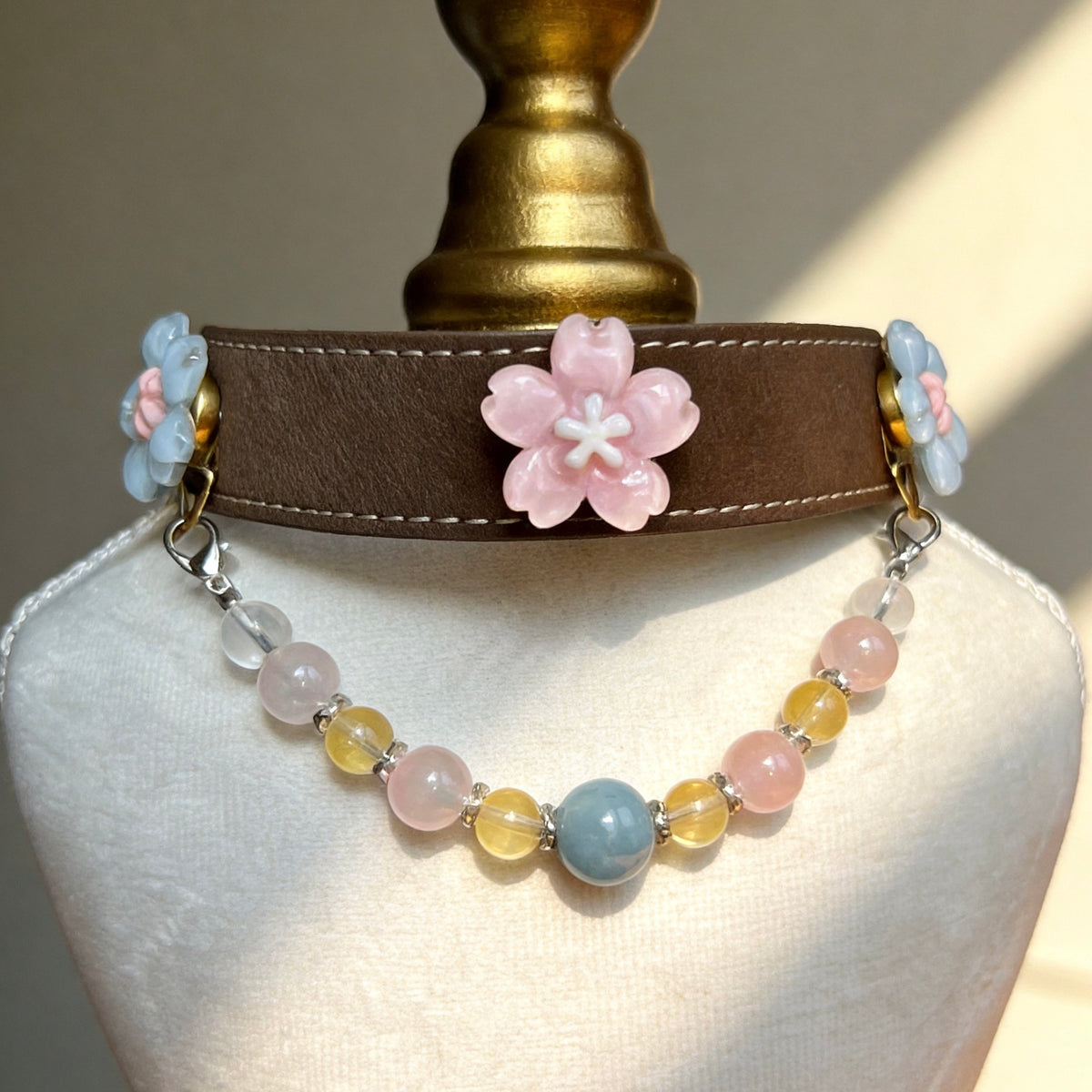 Rose Quartz Citrine Crystal Pet Collar Necklace