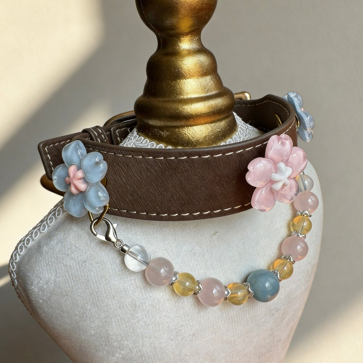 Rose Quartz Citrine Crystal Pet Collar Necklace