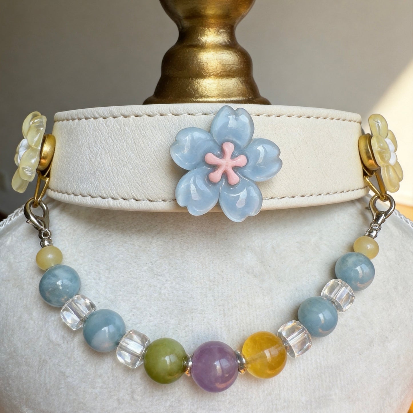 Aquamarine Multicolor Crystal Pet Collar Necklace