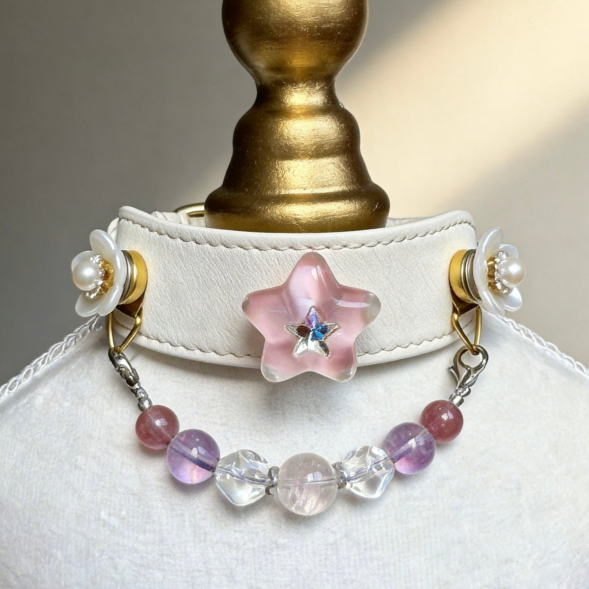 Pink Amethyst Crystal Star Pet Collar Necklace