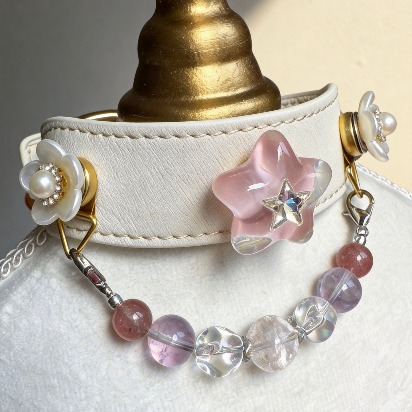 Pink Amethyst Crystal Star Pet Collar Necklace