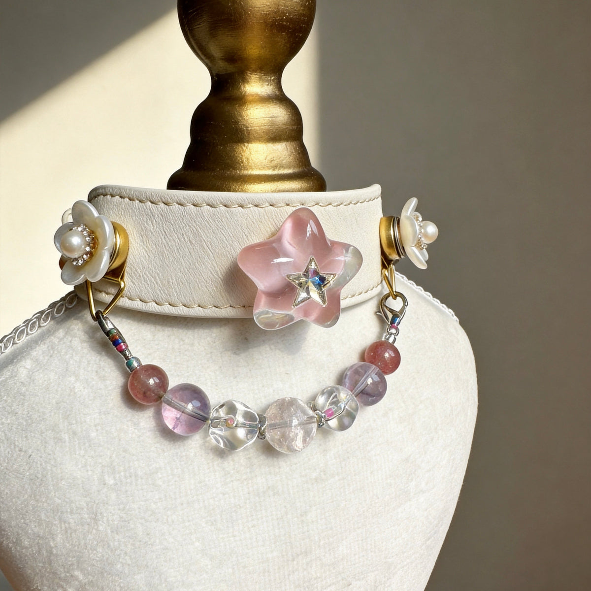 Pink Amethyst Crystal Star Pet Collar Necklace