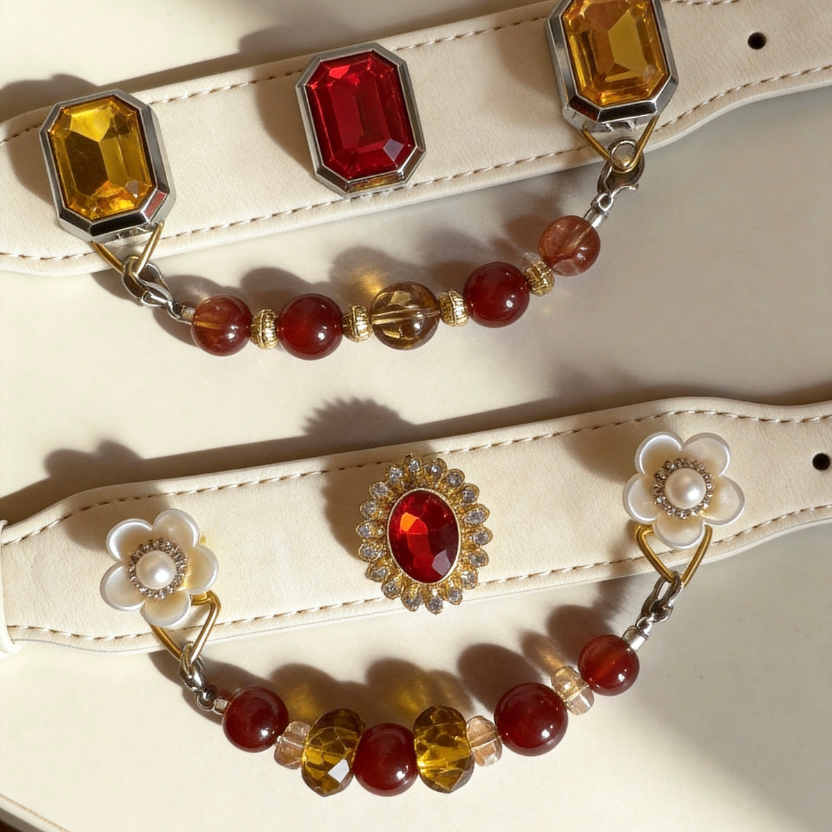 Sunset Red & Amber Crystal Beaded Collar Chain