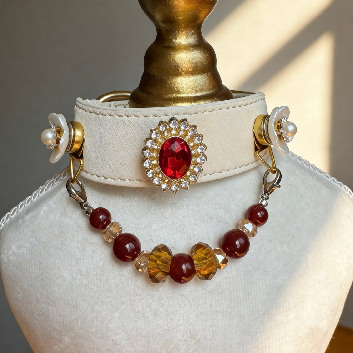 Sunset Red & Amber Crystal Beaded Collar Chain