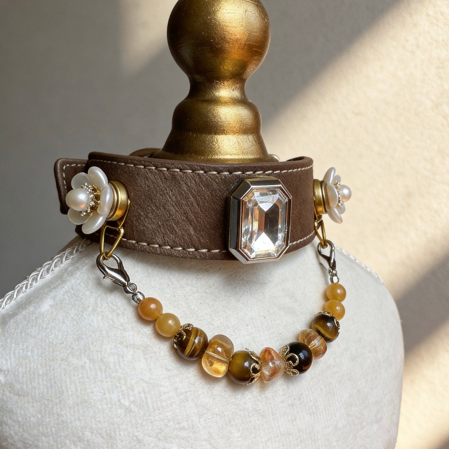 Tiger Eye Citrine Crystal Pet Collar Necklace