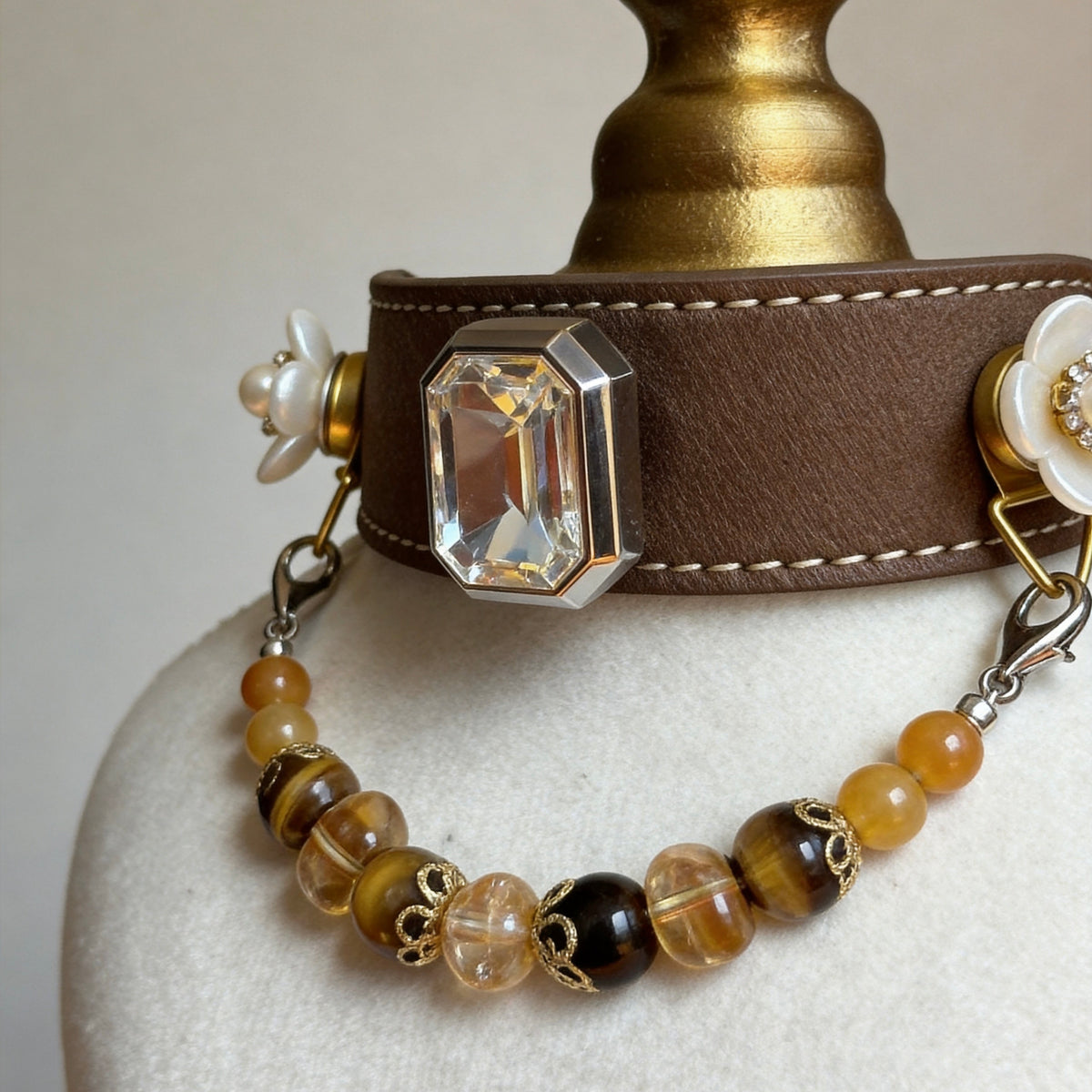 Tiger Eye Citrine Crystal Pet Collar Necklace