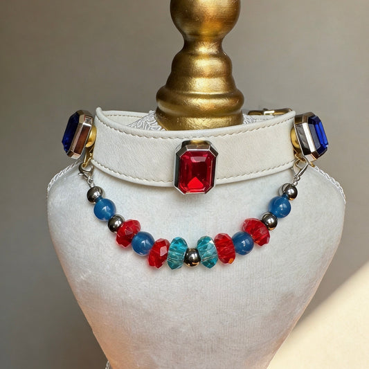 Blue Red Crystal Gemstone Pet Collar Necklace