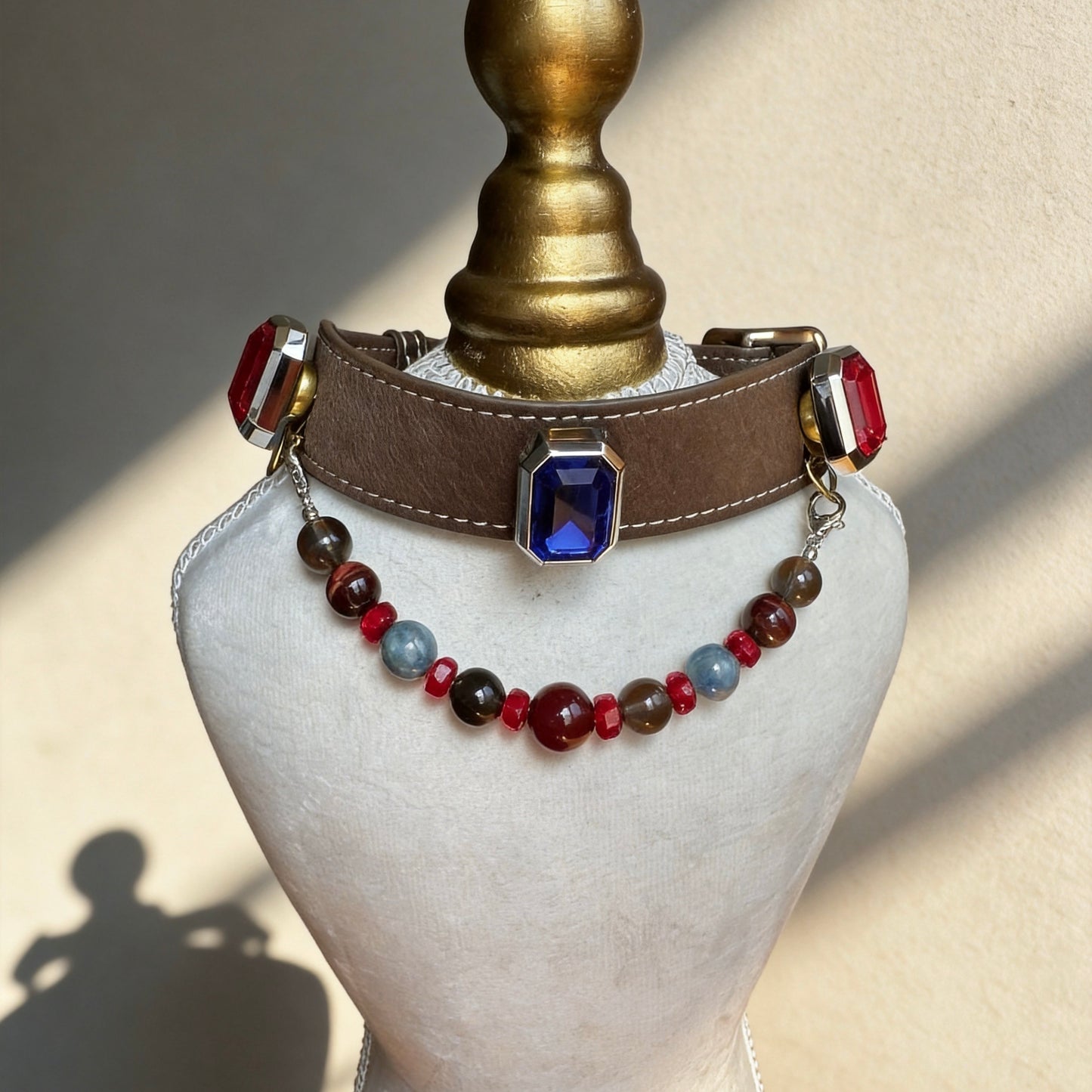 Red Agate Smoky Quartz Crystal Pet Collar Necklace