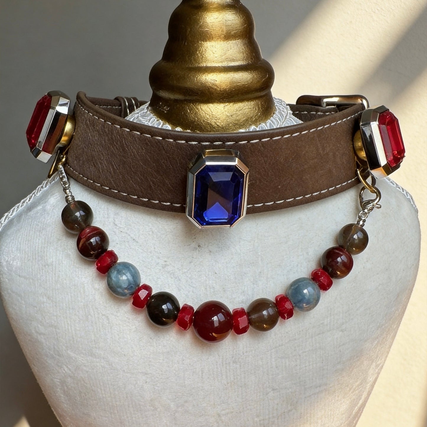 Red Agate Smoky Quartz Crystal Pet Collar Necklace