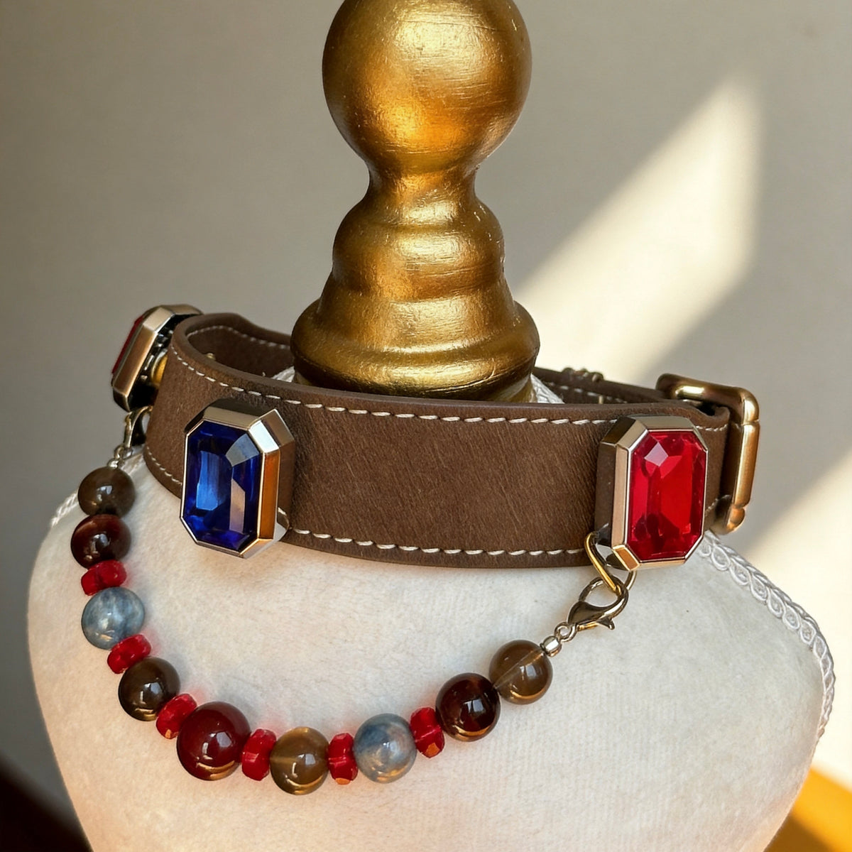 Red Agate Smoky Quartz Crystal Pet Collar Necklace