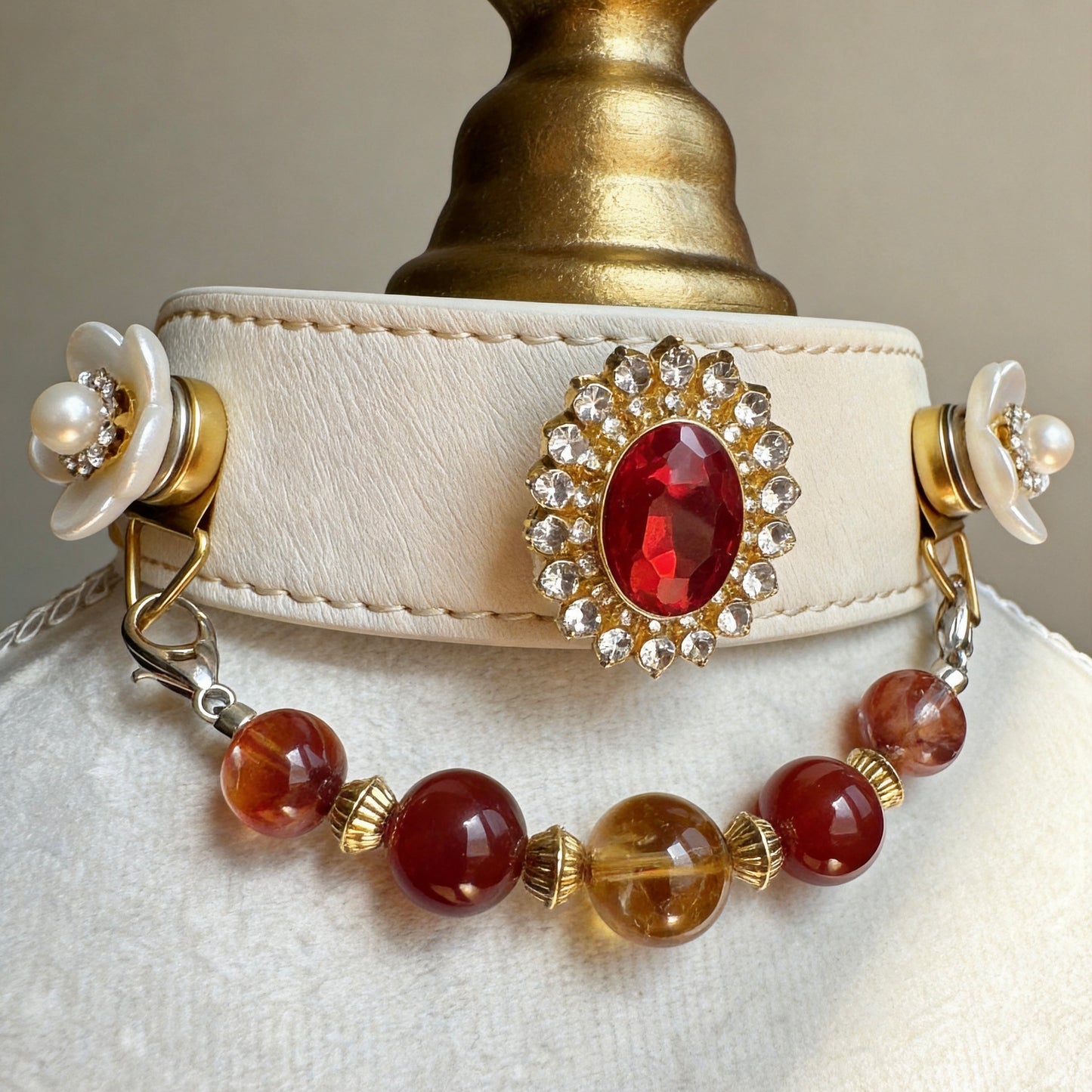 Sunset Red & Amber Crystal Beaded Collar Chain