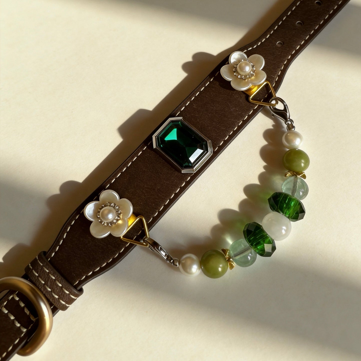 Green Fluorite Crystal Pearl Pet Collar Necklace