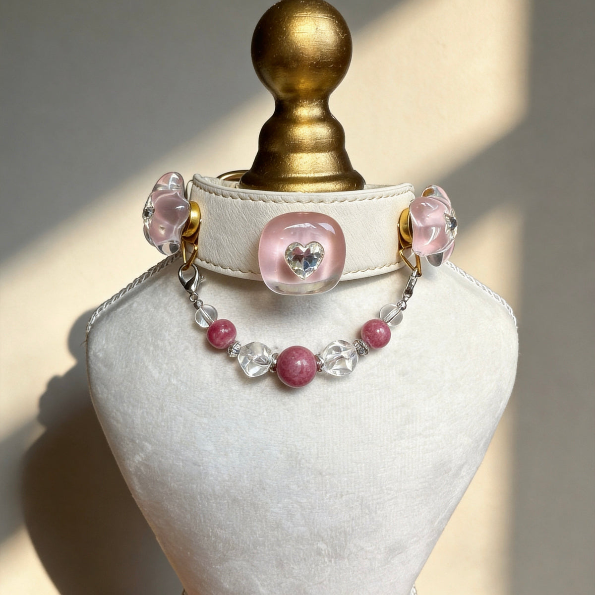 Pink Tourmaline Heart Crystal Pet Collar Necklace